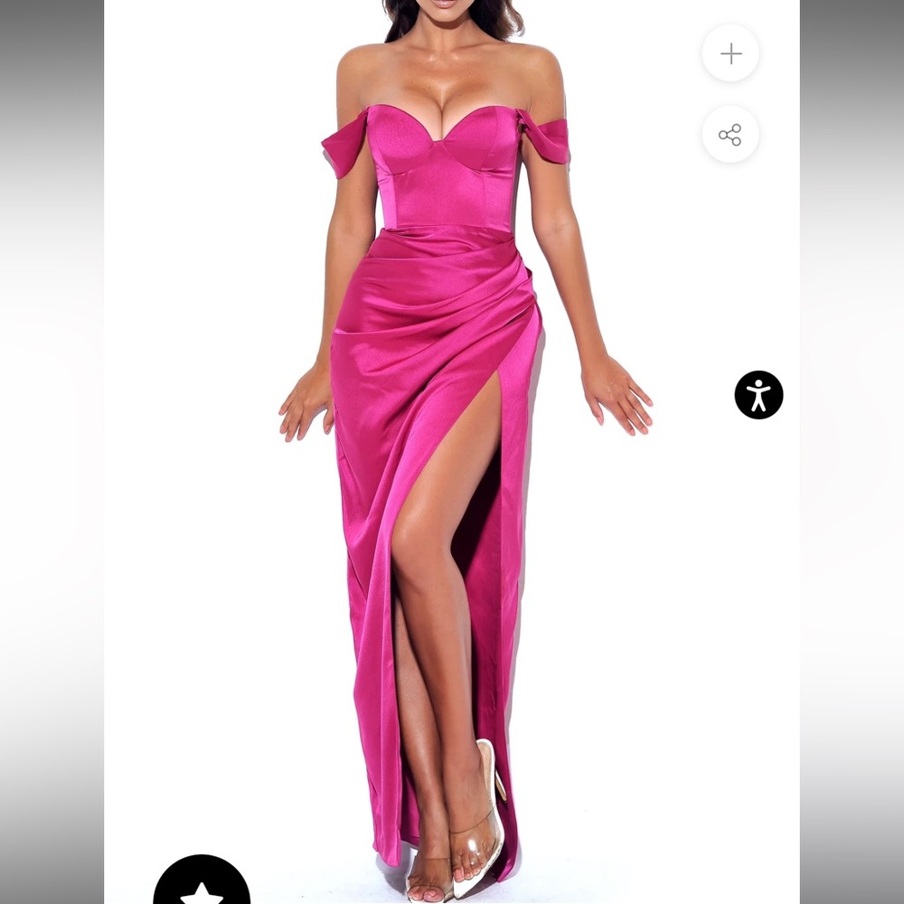 Zarah Fuchsia High Slit Corset Satin Dress